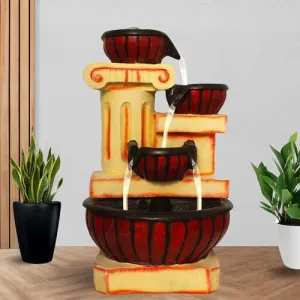 Art N Hub 4 Steps Decorative Diya Fengshui Stone Look Water Fountain Interior Decoration Items for Home Best As Gift Items for Home Decoration (33 x 28 x 58 CM | Cream Brown & Multicolor)