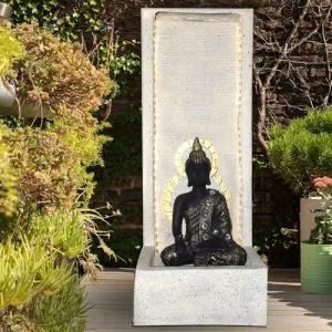 Art N Hub Lord Buddha Big Size Indoor Outdoor Fibers for Home Decoration Office Decoration and Gifting Built (36 x 33 x 92 CM | Ivory & Golden)