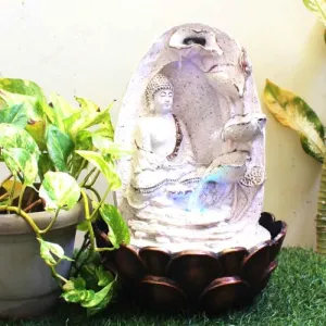 Art N Hub Lord Buddha Tabletop Fountain Waterfall Decorative Gift Items with Colorfull Led Light Long Lasting Color | Home Decor Items (27 x 27 x 39 CM | Dotted Pink Copper)
