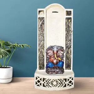 Art N Hub Lord Ganesha Big Fountain Waterfall Decorative Gift Items with Colorfull Led Light Long Lasting Color | Home Decor Items (58 x 33 x 122 CM | Cream Dotted& Golden)