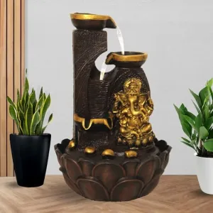 Art N Hub Lord Ganesha Table Top Fountain with Light Decoration Items for Living Room and Office Long Lasting Color | Best Decorative Gift Items (27 x 27 x 41 CM | Brown Golden)
