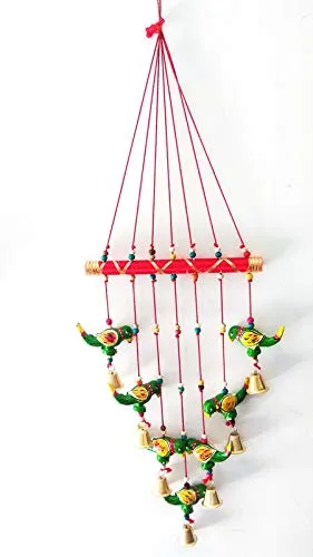 palpal Art Gallery Parrot Wind Chime Handcrafted Hand Painted Design Home Decor (Multicolour)