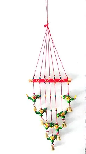 palpal Art Gallery Parrot Wind Chime Handcrafted Hand Painted Design Home Decor (Multicolour)