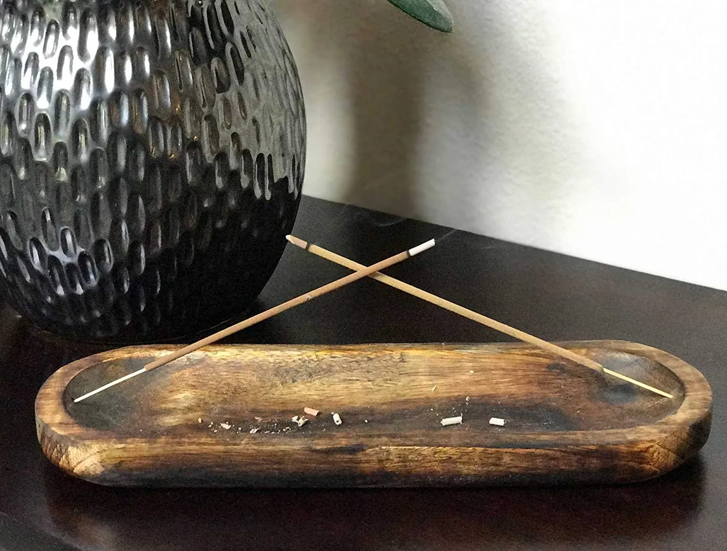Pure Source India Natural Wood Incense Holder and Ash Catcher (11 X 4 Inch)(Oval)