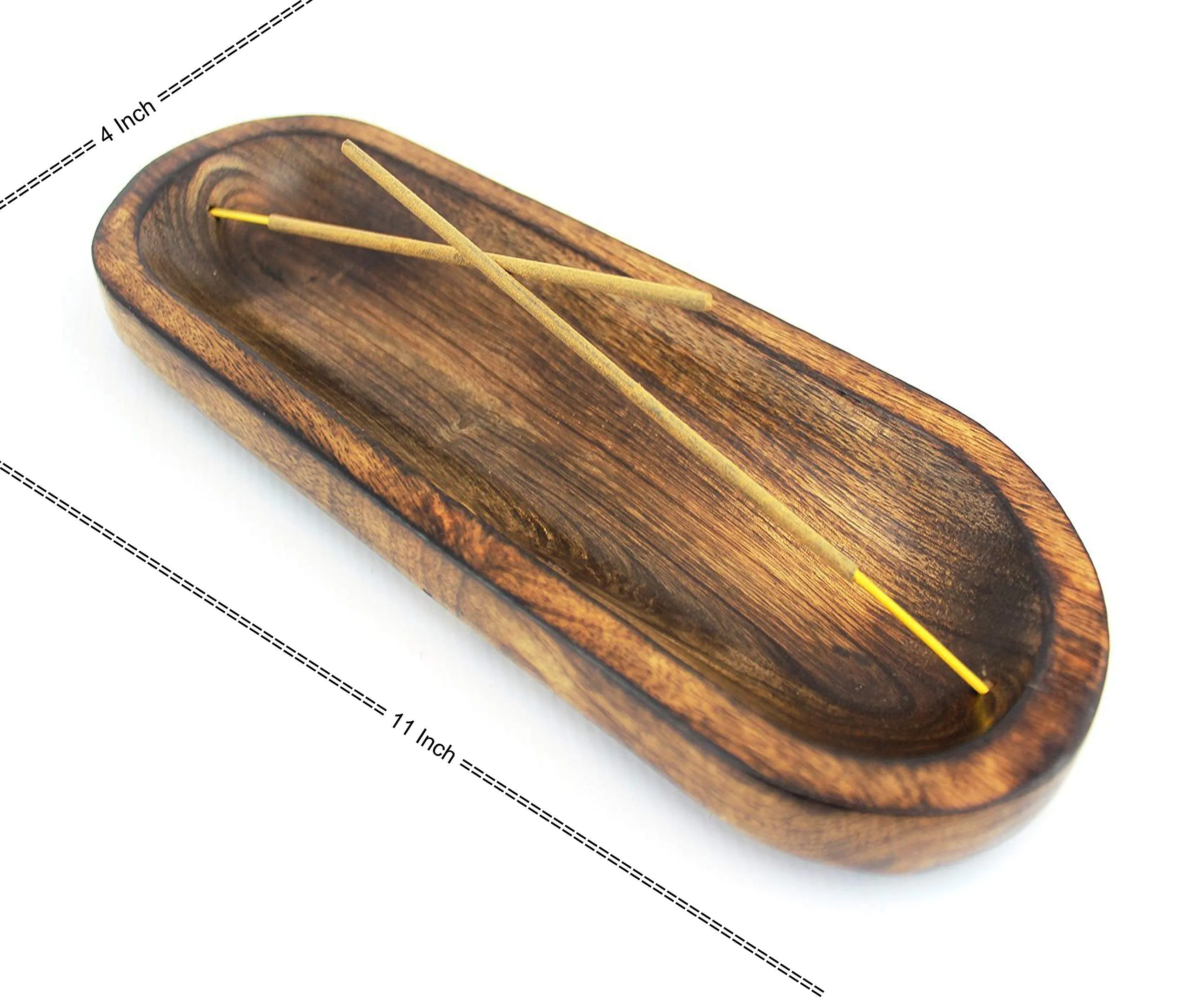 Pure Source India Natural Wood Incense Holder and Ash Catcher (11 X 4 Inch)(Oval)